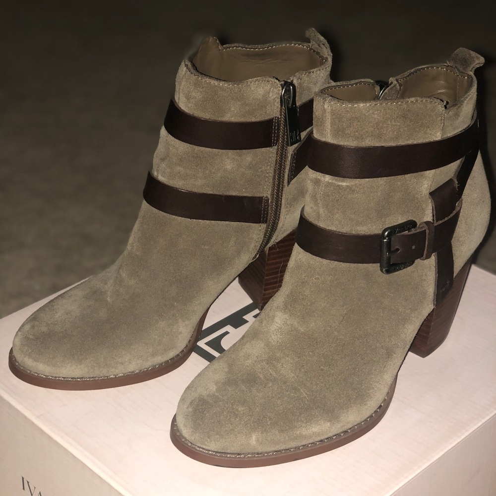 Ivanka Trump Beige/Brown Suede Ankle Boots
